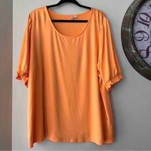 Cato Est 1946 Sz 26/28 Tangerine Orange Tunic Elastic Sleeves V Neck Stretchy